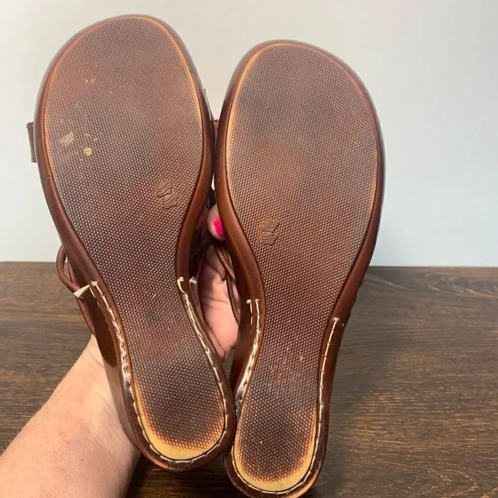 Chacha brown leather open toe mule, slip on size 8/24.5 ￼